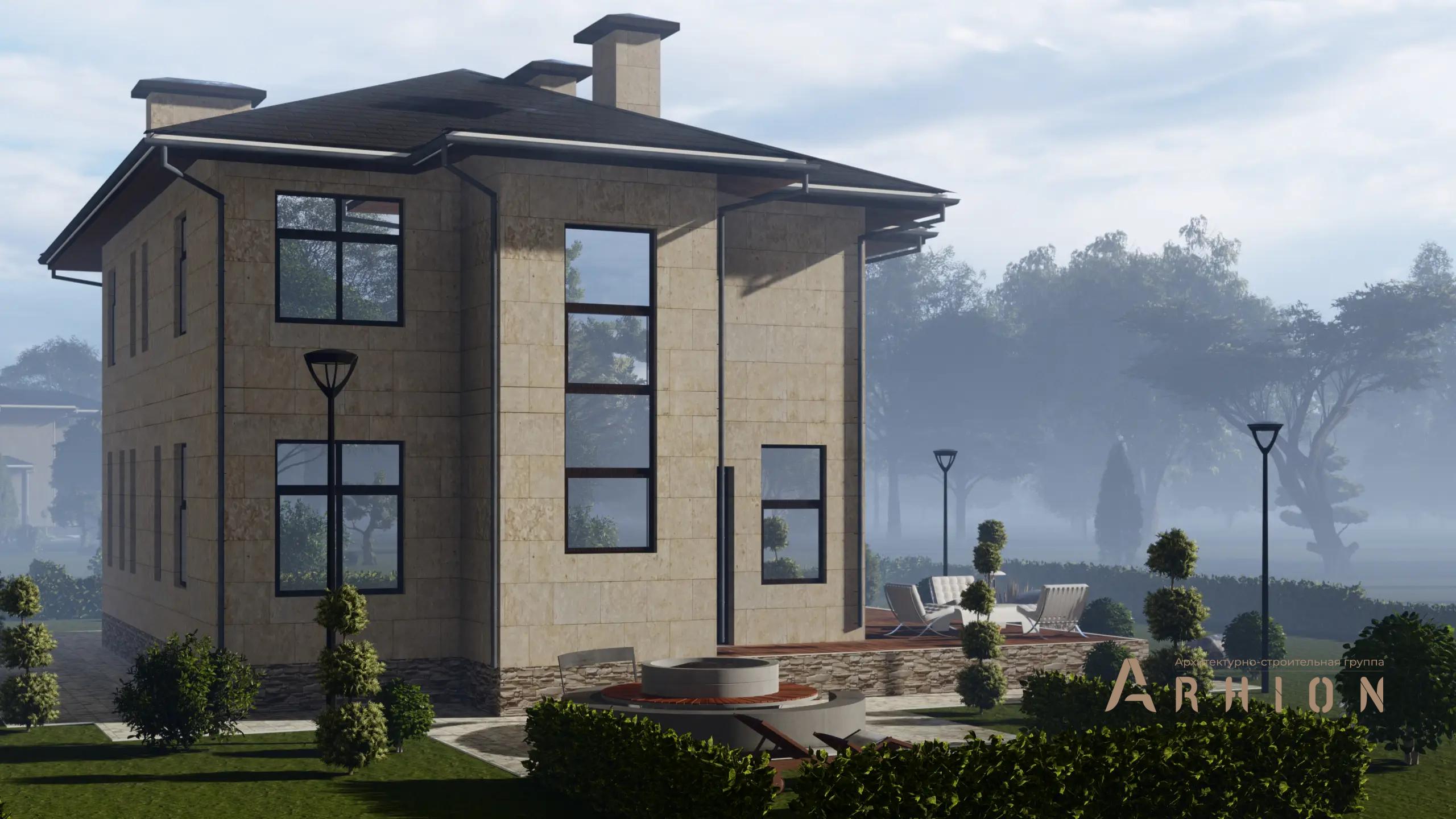 7. Проект двухэтажного дома в современном стиле с четырехскатной, H-1303, площадью - 171 кв c терассой